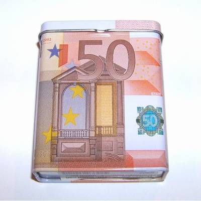 Recipient din metal cu bancnota - 50 Euro