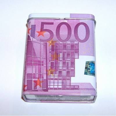 Recipient din metal cu bancnota - 500 Euro
