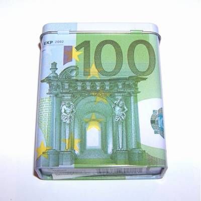 Recipient din metal cu bancnota - 100 Euro
