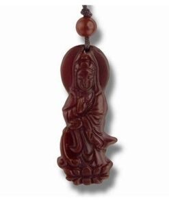 Talisman din carneol cu Kuan Yin pe snur reglabil Talisman din carneol cu Kuan Yin pe snur reglabil