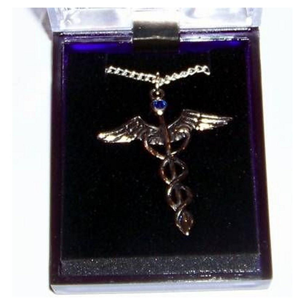 Talisman placat - Caduceu cu cristal albastru Talisman placat - Caduceu cu cristal albastru