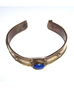 Bratara din metal argintiu, reglabila cu lapis lazuli