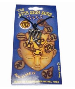Talisman din metal pentru zodia Fecioarei, pe siret negru Talisman din metal pentru zodia Fecioarei, pe siret negru