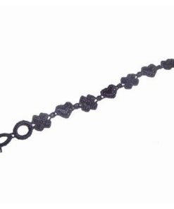 Bratara neagra din material textil broderie Inimi si flori