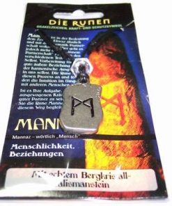 Runa MANNAZ, din metal, cu cristal de stanca - unisex - 20
