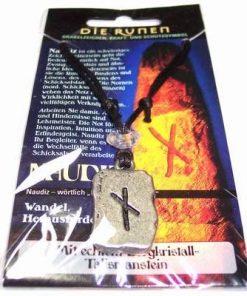 Runa NAUDIZ, din metal, cu cristal de stanca - unisex