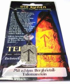 Runa TIWAZ, din metal, cu cristal de stanca - unisex - 17