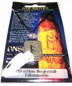 Runa ANSUZ, din metal, cu cristal de stanca - unisex - 4