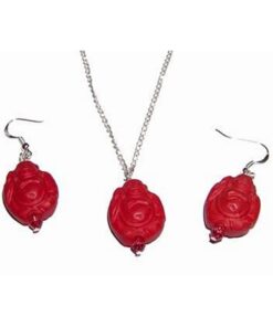 Set din cinabru cu Buddha, pe lant argintat Set din cinabru cu Buddha, pe lant argintat