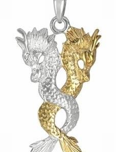Talisman din cupru argintat cu pereche de dragoni